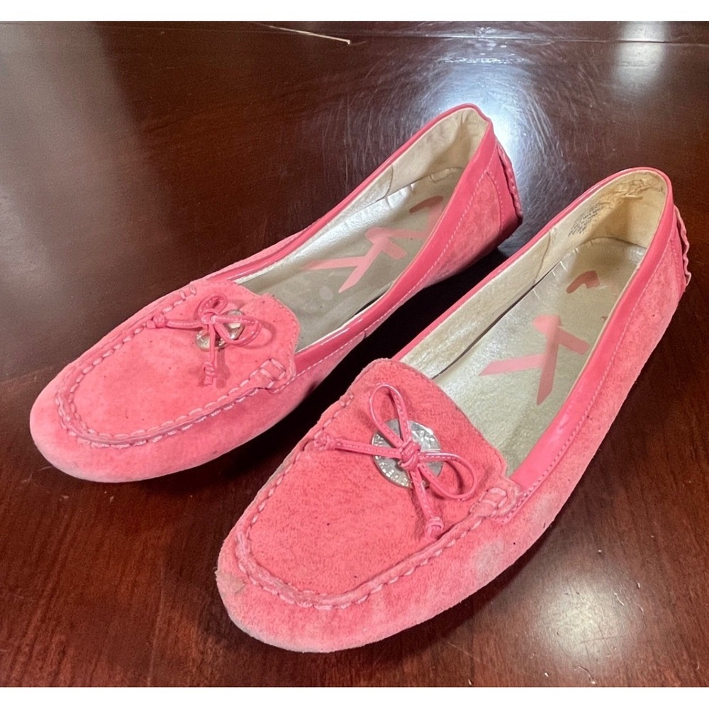 Anne Klein Sport Billy Jean Pink Suede Leather Driving Loafers Flats 8.5M Flaw